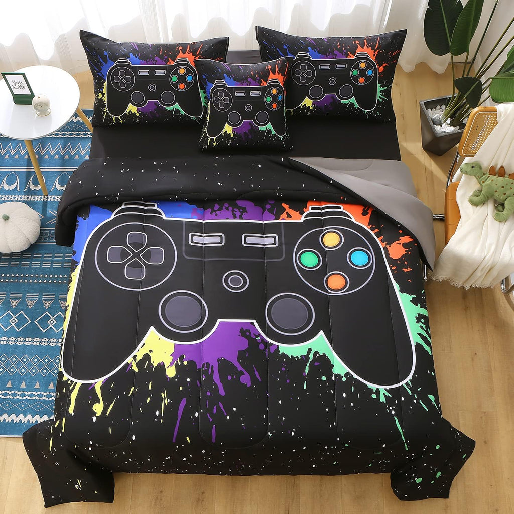 Gamer Comforter Sets for Boys&Girls,6 Piece Bed in A Bag 3D Video Game Bedding-All Season Microfiber Gamer