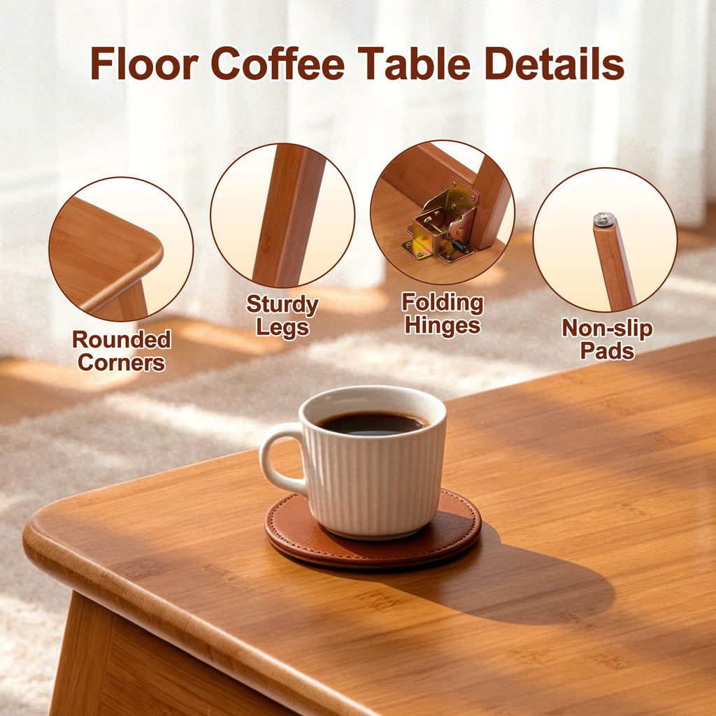 Folding Coffee Table, Japanese Bamboo Low Table