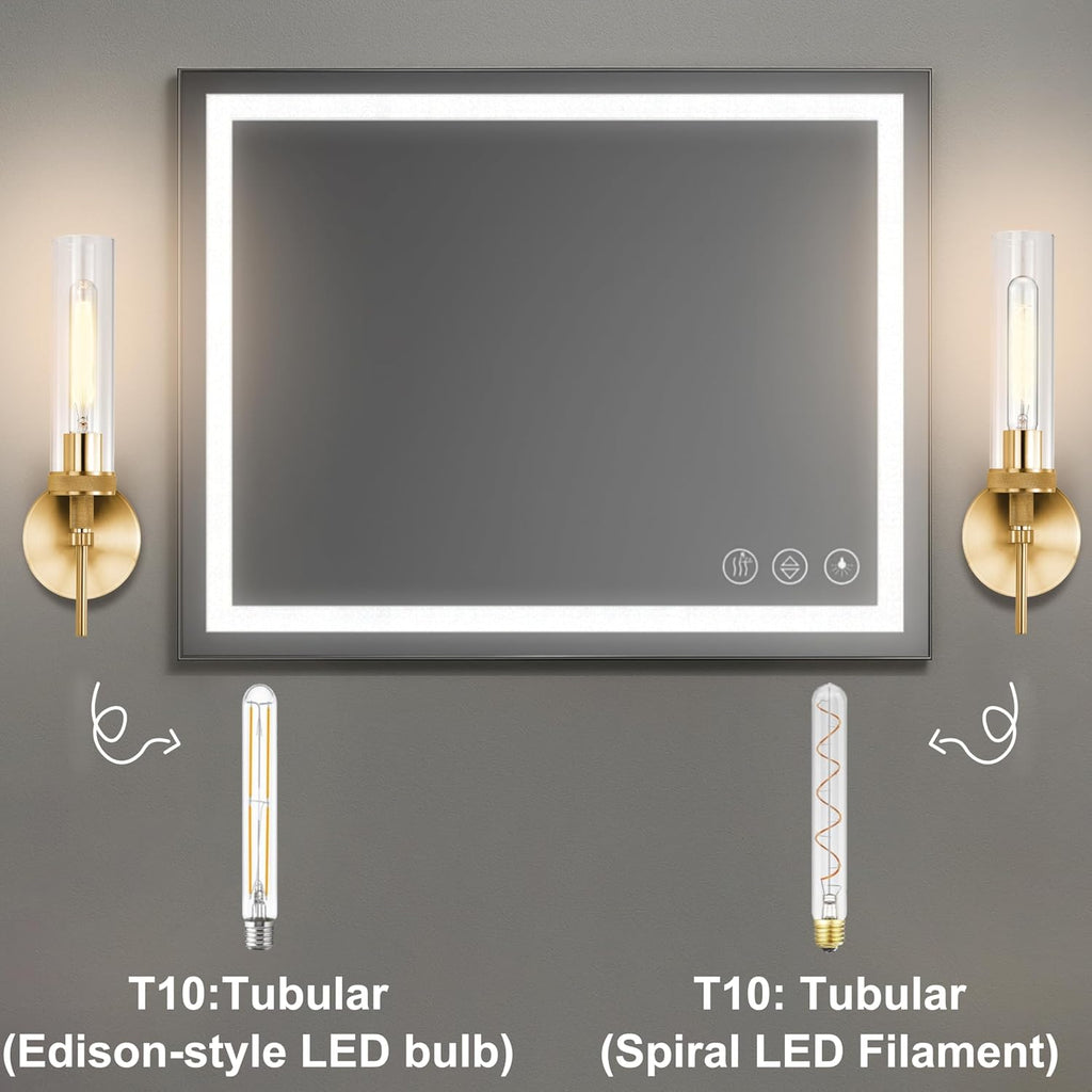 Gold Bathroom Light Fixtures Over Mirror, Hardwired Vanity Lights Set of 2 with Knurled Texture, Brushed Gold Wall