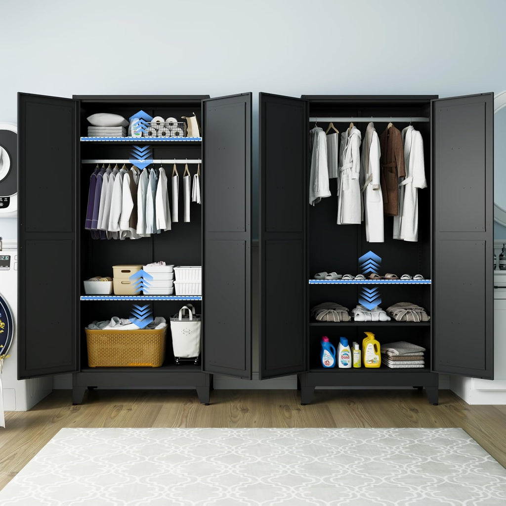 71" Armoire Wardrobe Closet, Metal Wardrobe Closet with Hanging Rod | Wardrobe Closet with Doors, Wardrobe Cabinet