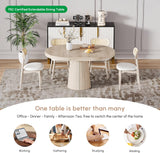 Extendable Dining Table Round-to-Oval 39"-55" with Pedestal Base - Seats 4-6, Wash White Finish, Smooth Rounded Corners