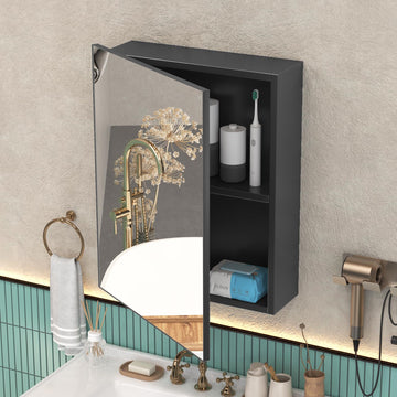 20x26 Medicine Cabinet Mirror with Storage, Pre-Assembled Medicine Cabinets, Recessed or Surface Mount Small Black