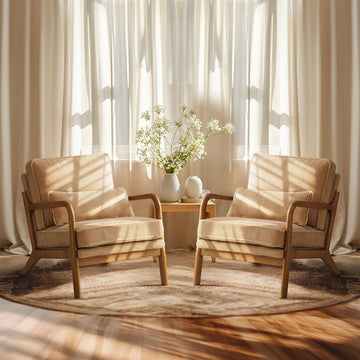 Upgraded Premium Corduroy Accent Chairs Set of 2, Upholstered Arm Chair, Solid Wood Comfy Reading Chair with Lumbar