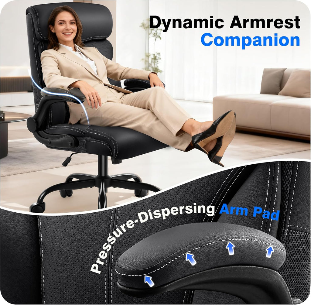 Executive High Back Breathable Comfy Desk Chair with Lumbar Support - Ergonomic Leather Rolling Swivel Computer Chair