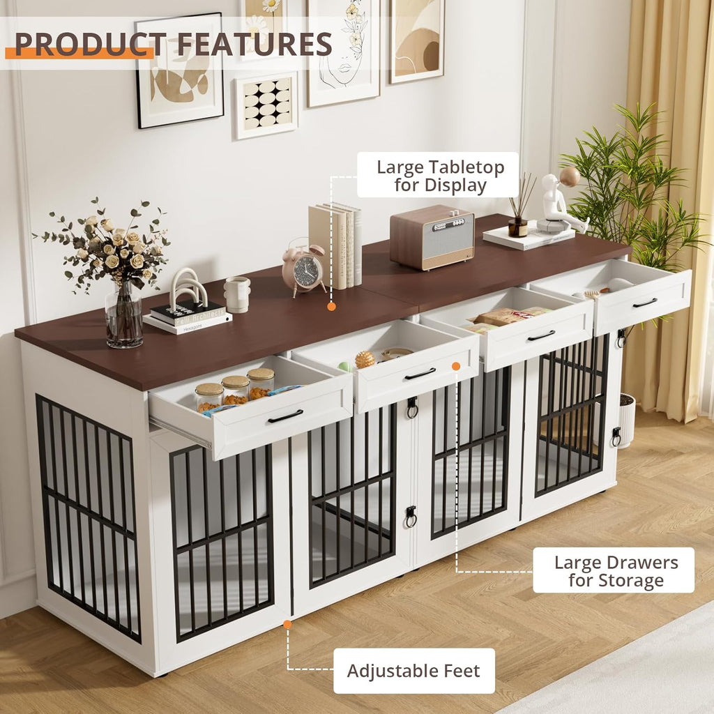86.7 in Dog Crate Furniture for 2 Dogs, Extra Large Double Dog Cage Furniture TV Stand with Removable Divider