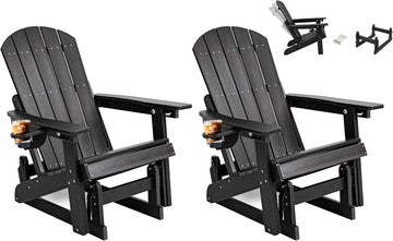 Adirondack Chairs, All-Weather Outdoor Gliders Set of 2,Black | HDPE Weather Resistant, 3- Level Adjustable Backrest