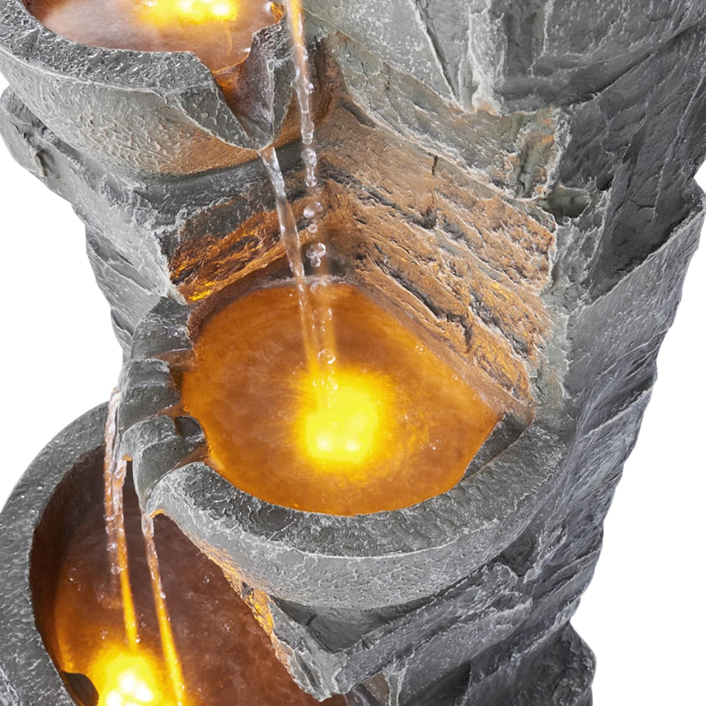 33" Outdoor Water Fountain with LED Lights, 3-Tier Cascading Bowls, Weather-Resistant Resin Garden Water Feature