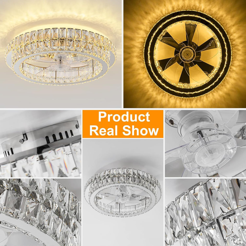 Fandelier Ceiling Fan with Lights and Remote Control Dimmable Crystal Ceiling Fan LED 3 Color 6 Speeds Chandelier Fan