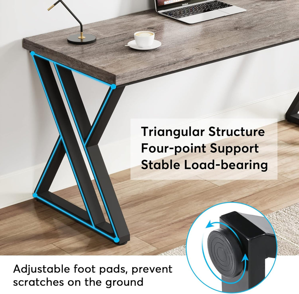Writing Computer Desk, 55 inch Heavy Duty Study Desk with Z-Shaped Metal Leg, Modern Simple Home Office Computer Desk