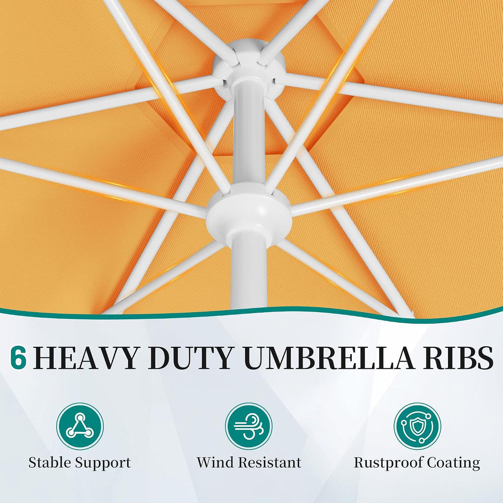 Patio Umbrella with Wavy Trim, UV-Fade-Resistant Canopy, Crank & Tilt - Mustard Yellow 7.5ft