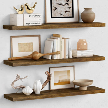 36 Inch Floating Shelves for Wall Long Set of 3, Large Deep Wall Shelves Living Room Decor, Rustic Wood Floating
