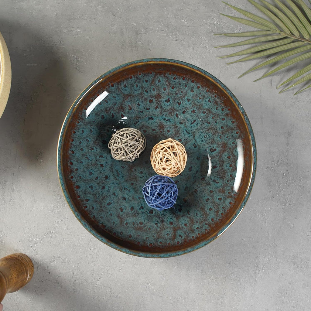 Ceramic Fruit Bowl Counter,Decorative Pedestal Bowl for Table Countertop,Large Footed Serving Bowl,10.2 Inch (peacock