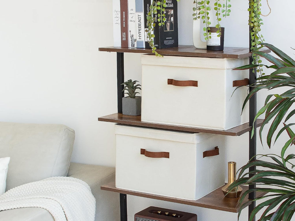 Fabric Storage Bins with Lid, Decorative Storage Boxes for Shelves, Stackable Closet Organizer Basket with Handles