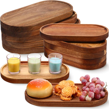12 Pcs Wood Serving Trays 10 and 12 Inch Charcuterie Boards Oval Wooden Plates Serving Platter Cheese Dinner Plates