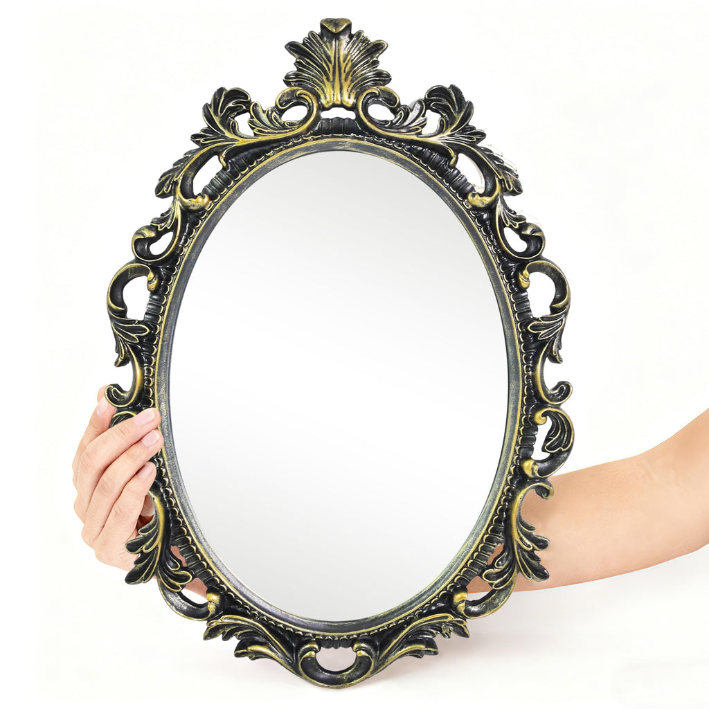 Black Oval Wall Mirror, Vintage Style Gothic Scroll