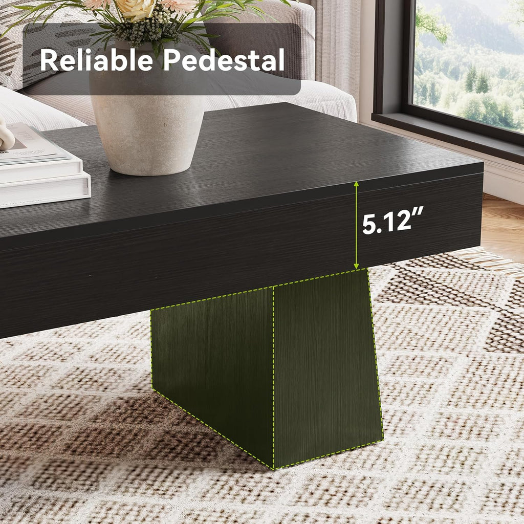 Farmhouse Coffee Table, 47 Inches Wooden Rectangular Accent Center Tables with Thick Base