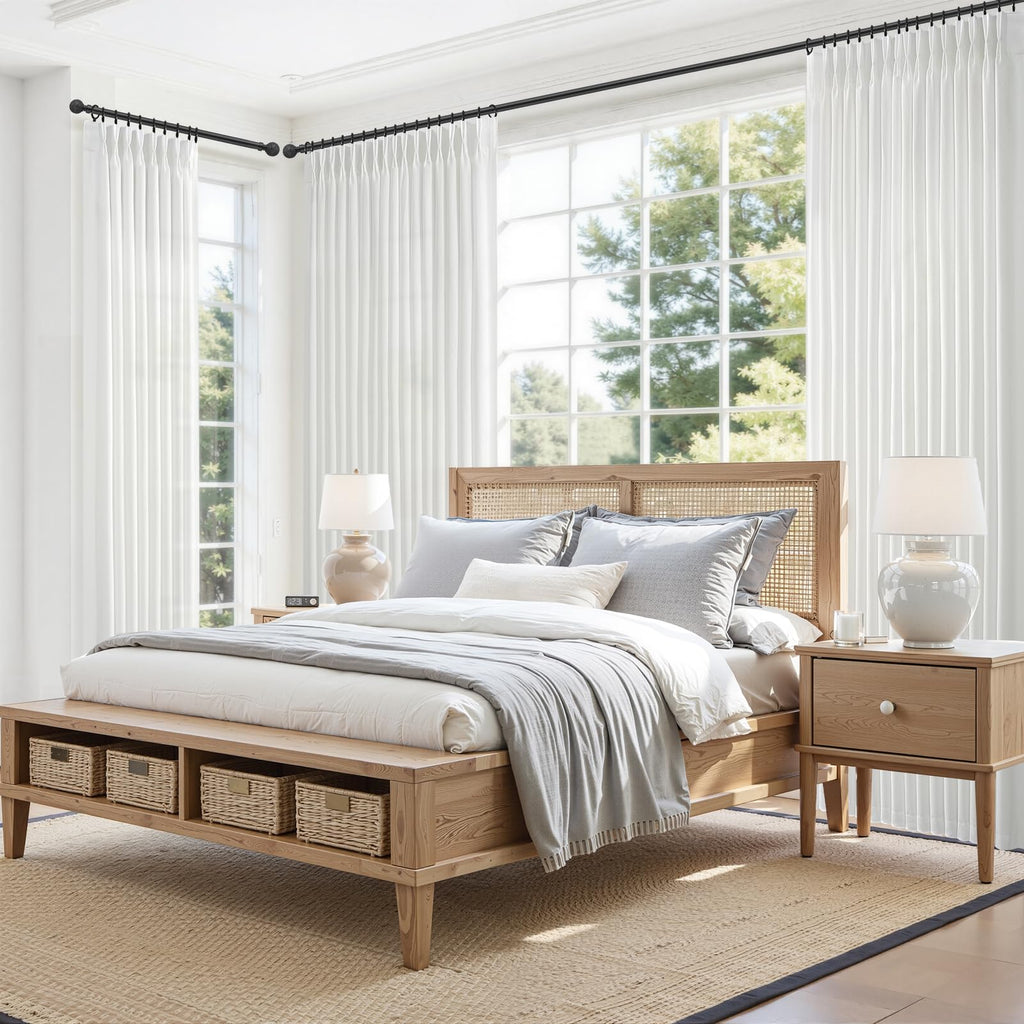 Pinch Pleat Pure White Semi Sheer Curtains 96 Inches Long, Memory Trained Thick Natural Linen Curtain Light