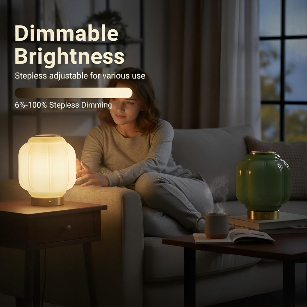 Mushroom Lamp, Cordless Rechargeable Table Lamp with Brass Base & White Glass Shade, 4W Dimmable Bedside Table Lamp