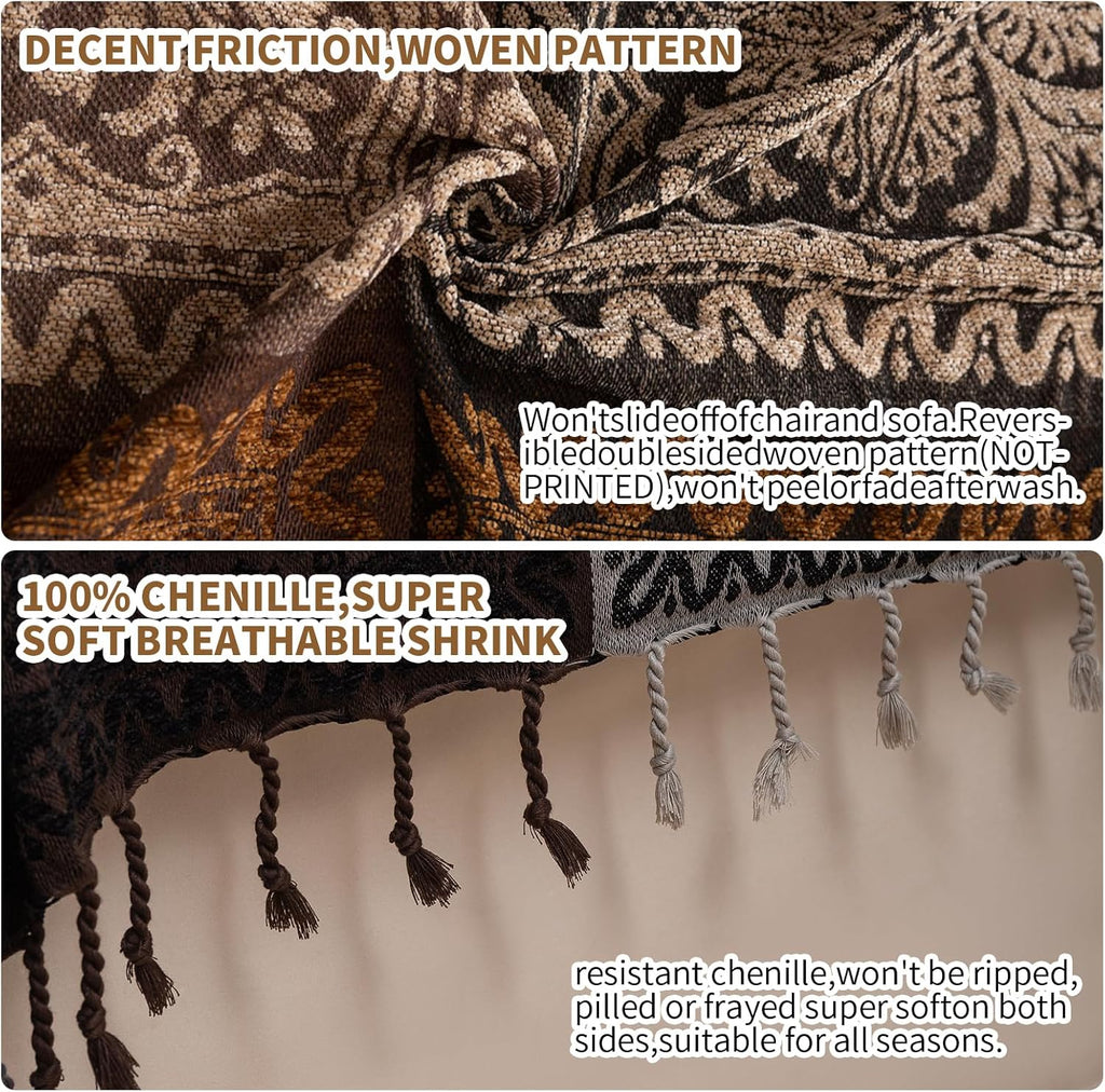 Boho Throw Blanket, Chenille Jacquard Tassels Throw Blankets, S:60x75)