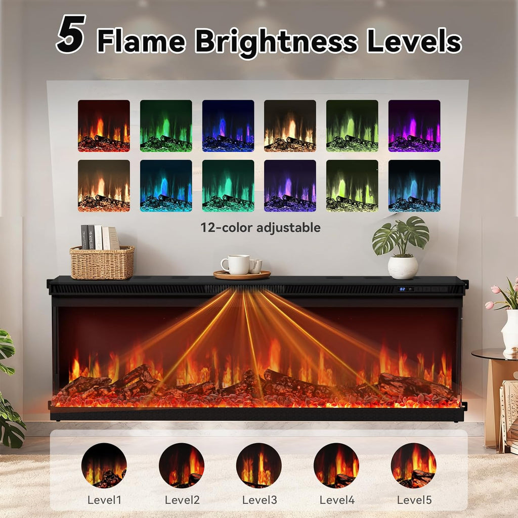 50-inch 3-Sided Wall Mount Electric Fireplace, Recessed & Built-in Design with Wi-Fi/Remote, 1500W Heater