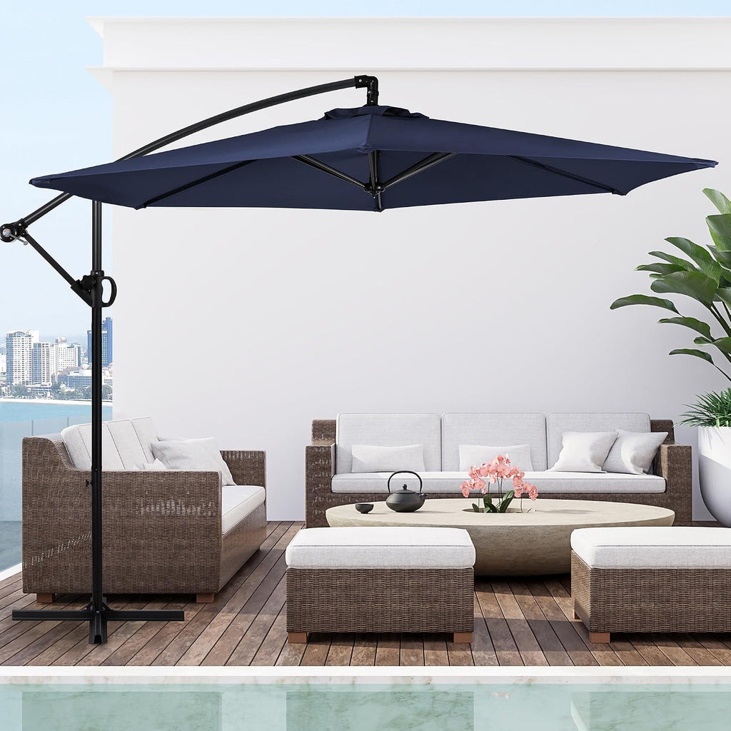 Offset Patio Umbrella with Easy Tilt Adjustment,Crank and Cross Base, Outdoor Cantilever Hanging Umbrella