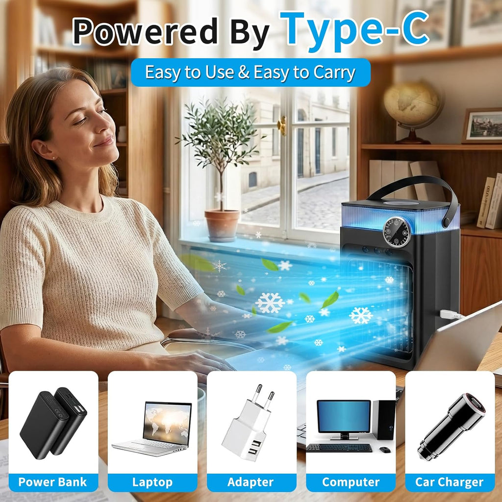 Portable Air Conditioner with Remote Control,1200ml Evaporative USB Mini Air Cooler Conditioner RGB 8 LEDs