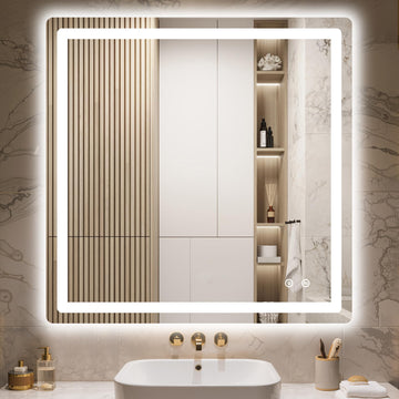 35x35 LED Bathroom Vanity Mirror with Lights, Anti-Fog, Dimmable