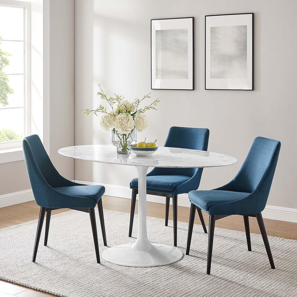 Inspired Saarinen Style Tulip Oval Pedestal Dining Table — White Base / Marble Top, 60″ Oval