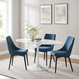 Lippa 60" Oval-Shaped Mid-Century Modern Dining Table with Artificial Marble Top and White Base