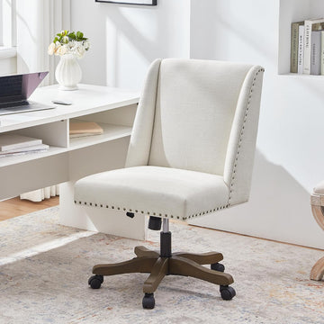 Armless Upholstered with Wooden Legs, Modern Criss Cross Adjustable Home Office Desk Chair No Arms Sewing Chair