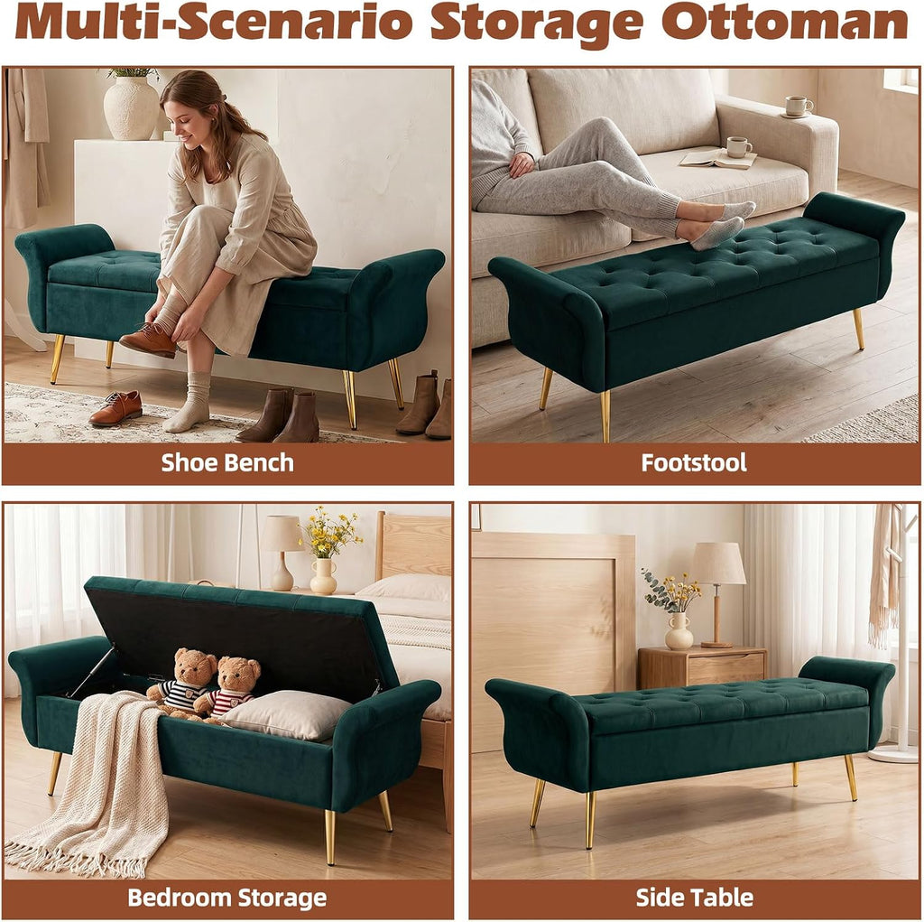 Storage Ottoman Bench 63'' Length Upholstered End of Bed Bench