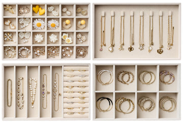 Velvet Jewelry Drawer Organizer Trays - Large Beige Stackable Jewelry Storage Inserts Set, 4-Layer Jewelry Tray Set