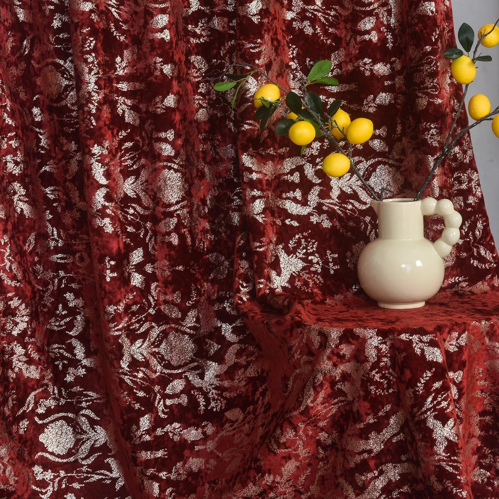 Luxury Velvet Gold Foil Print Navy Shiny Curtains Back Tab Thick Thermal Insulated Window Drapes