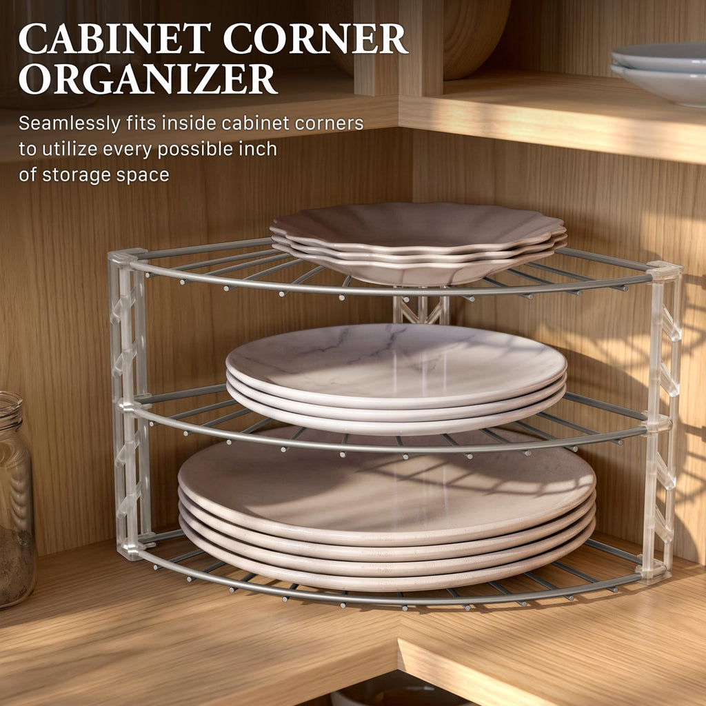 3-Tier Counter Corner Shelf Organizer, Silver