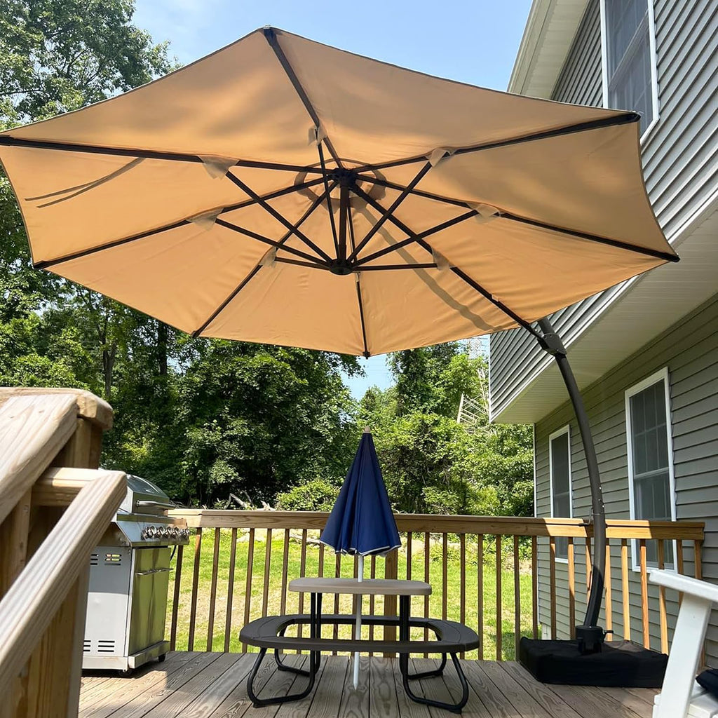 11 FT Cantilever Umbrella with led Light, Patio Large Aluminum Offset Umbrella Windproof with 360°Rotation