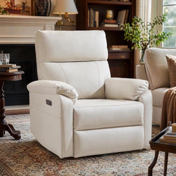 Power Recliner Chair with Adjustable Lumbar Support, Swivel Rocker Recliner with Overstuffed Armrests, Nursery Glider
