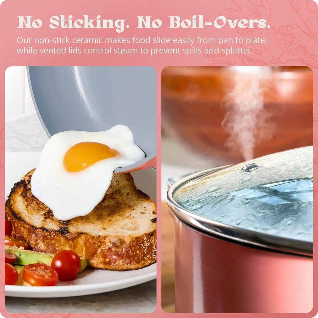 Premium Non-Toxic Ceramic Cookware Set - Triple-Layer Nonstick 12 Piece Pots and Pans with Lids, PFAS-Free, Oven Safe