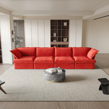Modular Sectional Couches for Living Room, 162" Deep 4 Seats Sectional Sofa, Cushion Covers Removable, Two Corners and Two Middle, Sofas Furniture for Living Room, Red