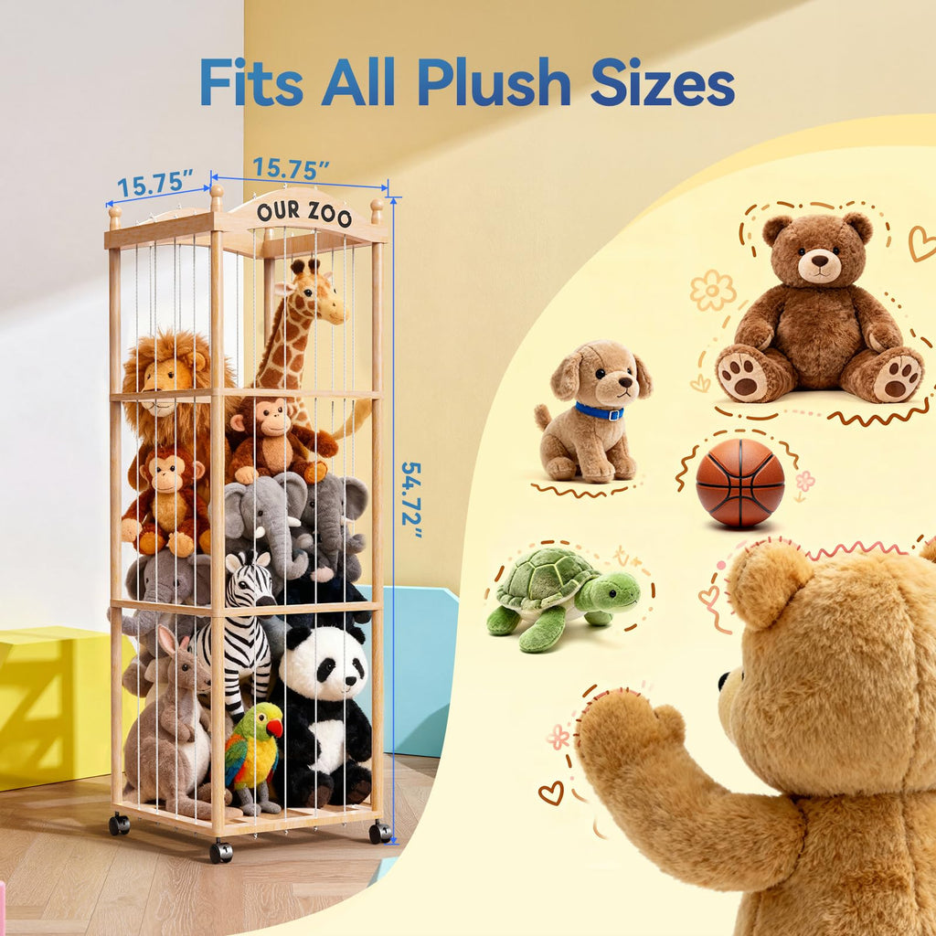 Stuffed Animal Storage with Wheels, Large Stuffed Animal Zoo Organizer