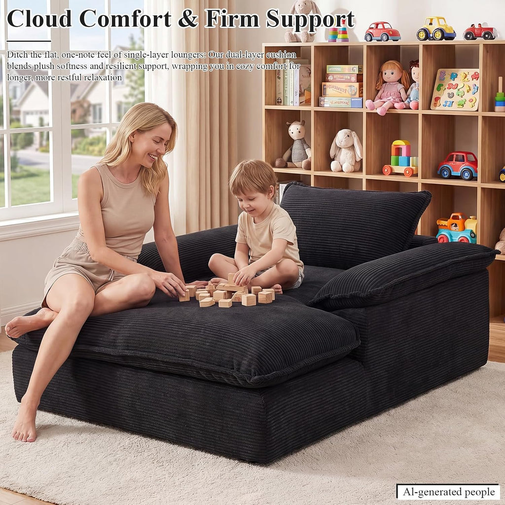 67" Chaise Lounge Chair Indoor, Oversized Boneless Chaise Lounge | Deep Seat Reading Chair | Large Dual-Layer Cushion