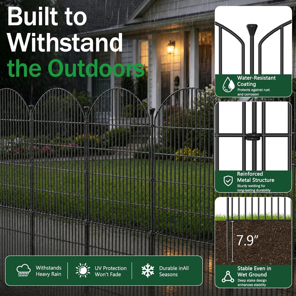 12 Pack No Dig Decorative Garden Fence Panels with Gate, 32in(H) x 29ft(L), Dog Fence Outdoor for Yard, Rustproof