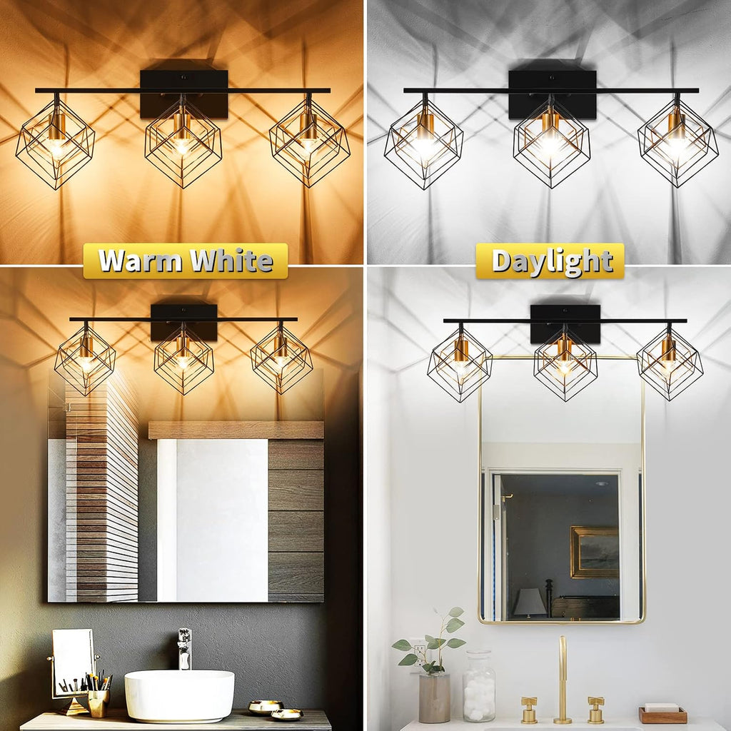 3 Light Vanity Light Light Fixtures Over Mirror with Rotatable 3 Cube Shades, Modern Wall Mounted Lights Matte