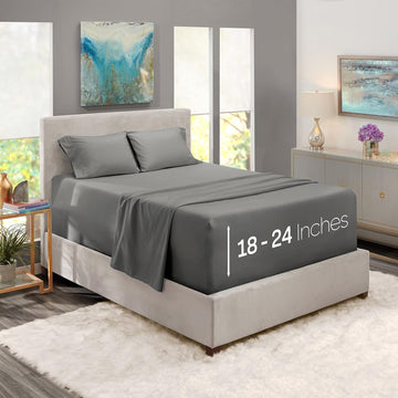 Sheet Set, 4 Piece Extra Deep Pocket (18-24 inches), Microfiber, Cooling, Hotel Luxury, Soft, Breathable