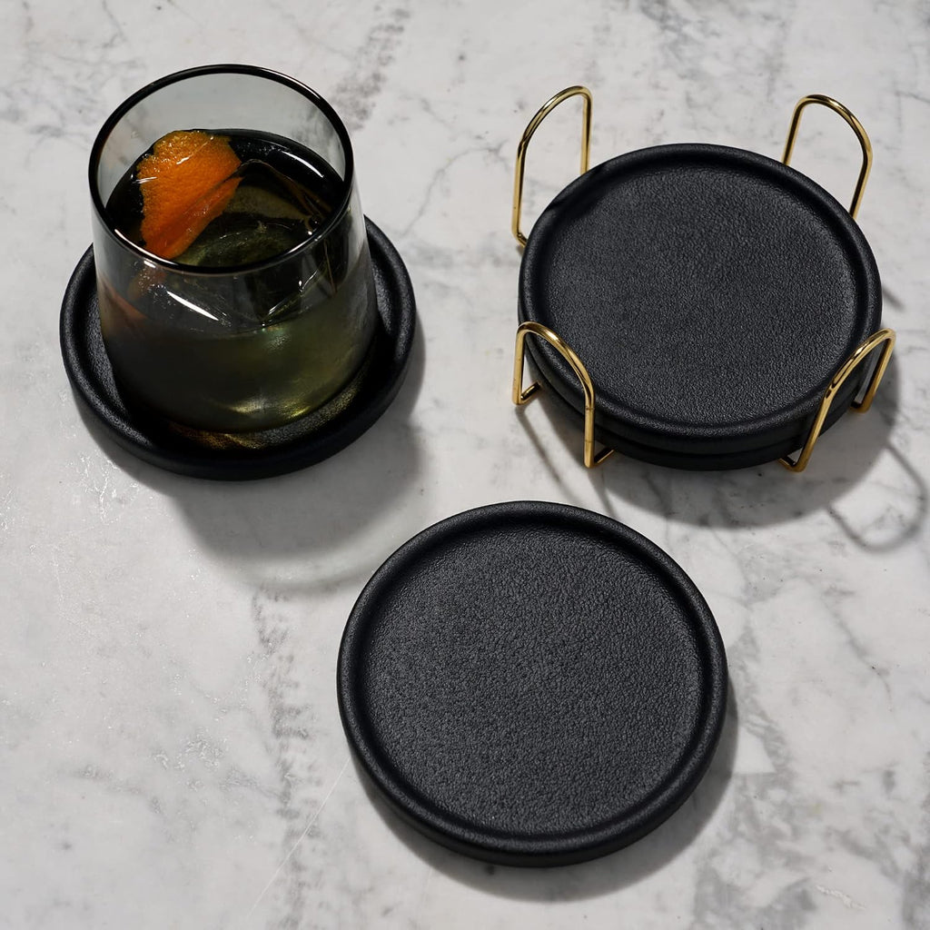 Earthenware Coasters - Ceramic Drink Coasters - Outdoor Coasters for Drinks - Unique Coasters with Gold - Set of 4