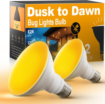 Dusk to Dawn Yellow Bug Light Bulbs Outdoor, PAR30 Flood Light