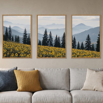 Large Boho Wildness Sunflower Framed Canvas Wall Art Set -16"x24"x3
