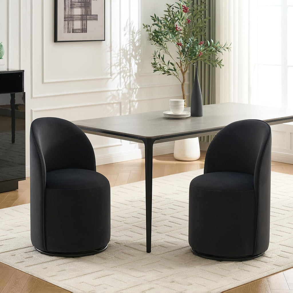Comfy Swivel Vanity Chair, Velvet Upholstered Barrel Chair with 360 Swivel Mid Century Modern Round Armless Accent