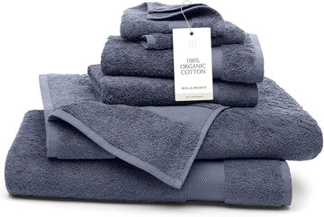 Plush Bath Sheet Set, 6 Pieces, Mineral | 2 Oversized Bath Sheets, 2 Hand Towels & 2 Washcloths - 100% Organic Cotton