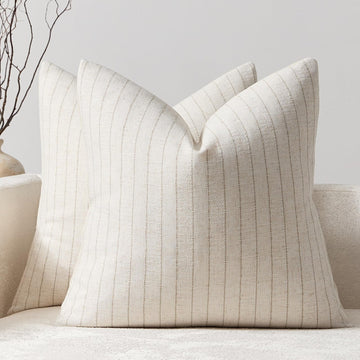Pack of 2 Linen Striped Throw Pillow Covers 20x20 Neutral Couch Pillow Cases Farmhouse Decorative Square Accents Sofa