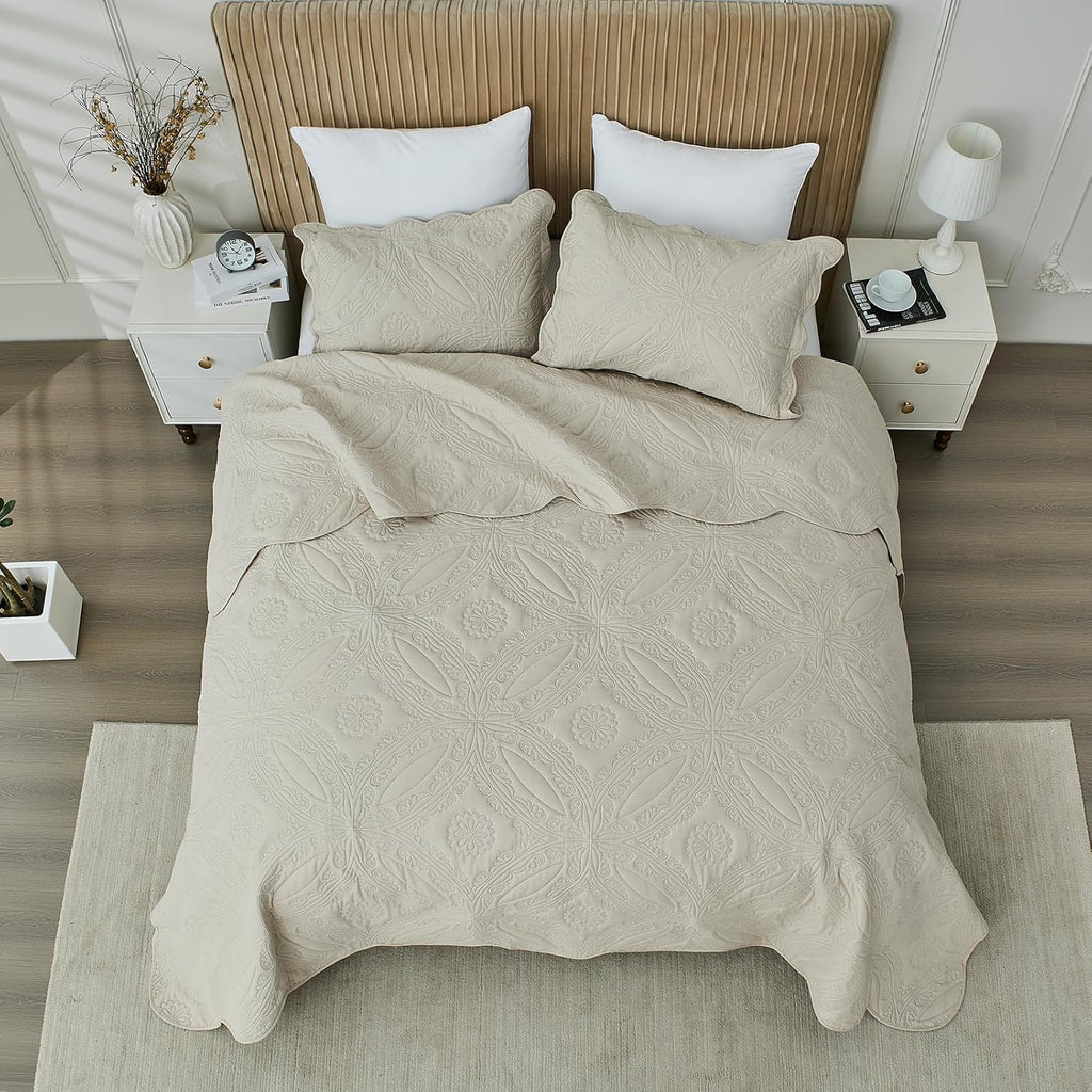 Oversized King Bedspreads 128x120 for Extra Wide Tall King or Cal King Bed Ultrasonic Quilted Coverlet Set 3 Piece